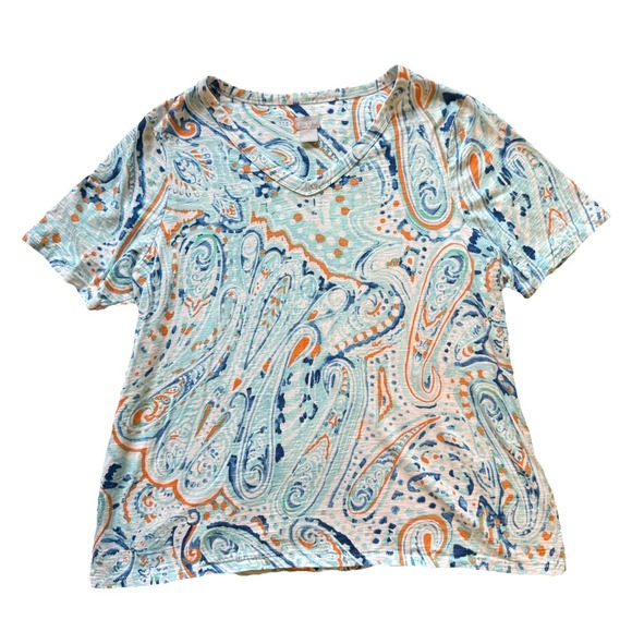 Chico's Tops - Chicos Shirt Multicolor Paisley Tropical Cotton Short Sleeve Top Tee NWOT, XL